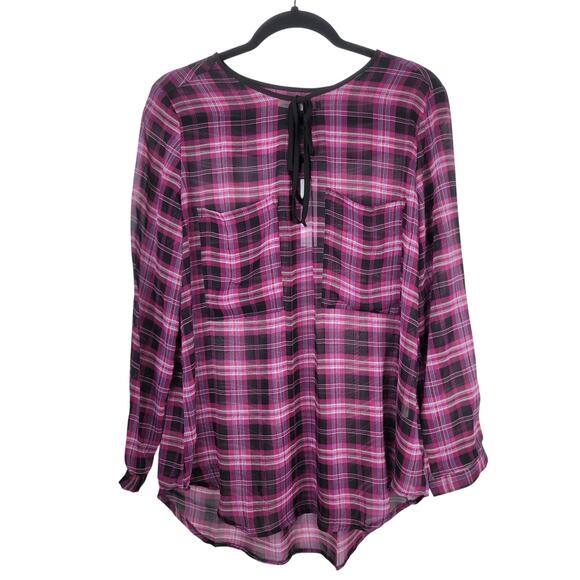 Three Eighty Two Women's Kiera Peasant Tunic Plaid Size L - Picture 1 of 9